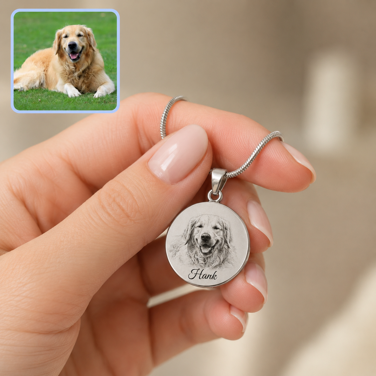 Hand-Drawn Pet Portrait Necklace