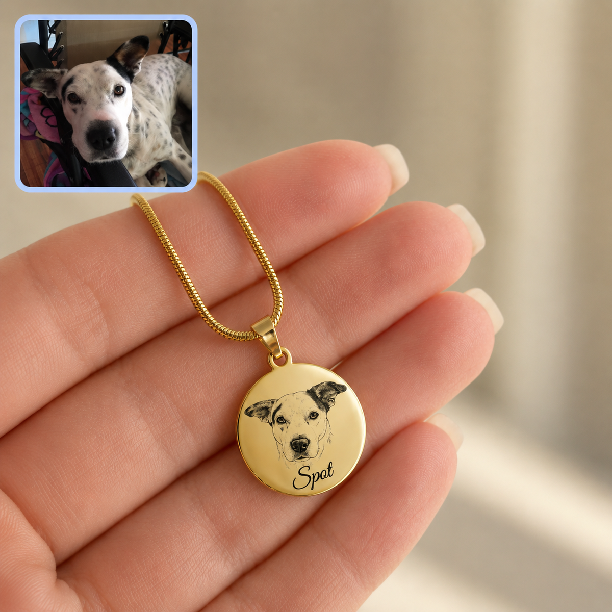 Hand-Drawn Pet Portrait Necklace